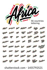 Set of typography African countries. Handwritten design modern brush lettering isolated vector.