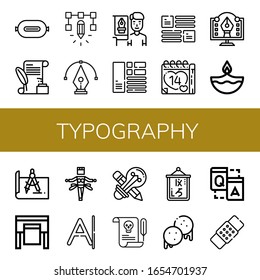 Set of typography icons. Such as P t, Letter, Design, Graphic designer, Layout, Valentines day, Graphic design, Diwali, Plotter, Samba, Creative design, Logogram , typography icons