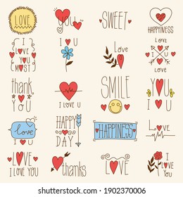 set typography text valentines day card gift love heart happy greeting poster romantic holiday valentine day