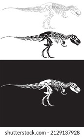 Set of Tyrannosaurus Rex dinosaur skeleton silhouette in isolate on white background. Vector illustration.