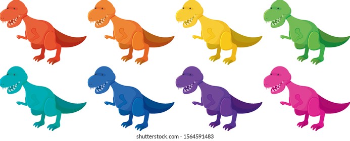 Set of tyrannosaurus rex in eight colors illustration