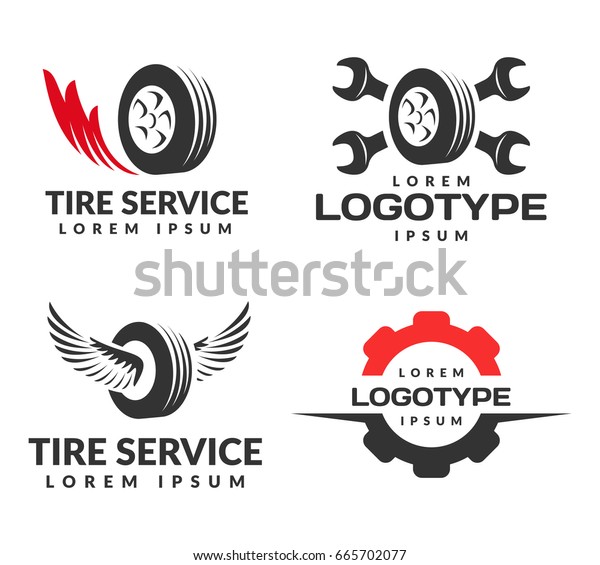 Set Von Reifen Shop Logo Design Stock Vektorgrafik Lizenzfrei