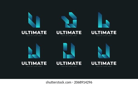 Set of U Letter Logo or Icons in Blue Modern Style. Initial Letter U Logo for Business or Technology