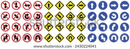 set u sharp turn curve keep right left straight back loop arrow road traffic sign icon. warning primited cross road symbol logo design for web mobile isolated white background illustration.