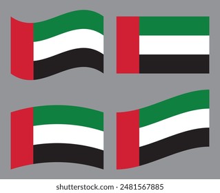 Set of UAE flag icon vector illustration. Isolated collection of flag of United Arab Emirates.