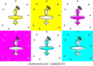 Ajuste el icono de drones UAV aislado en el fondo del color. Espía de aviones militares no tripulados. Ilustración vectorial