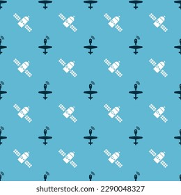 Set UAV Drone and Satellite on seamless pattern. Vector