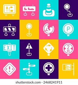 Set ublic transport board, Road traffic sign, Parking, Traffic cone, barrier,  and  icon. Vector