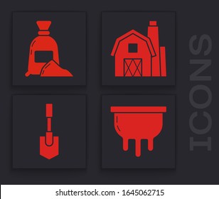 Set Udder, Bag of flour, Farm House concept and Shovel icon. Vector