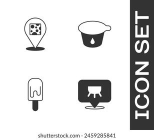 Set Udder, Cheese, Ice cream and Yogurt container icon. Vector