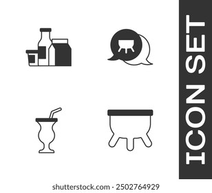 Set Udder, Milk product, Milkshake and  icon. Vector