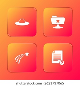 Set UFO flying spaceship, FTP cancel operation, Falling star and Unknown document icon. Vector