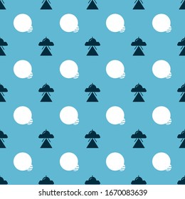 Set UFO flying spaceship and Planet on seamless pattern. Vector