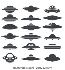 Set of UFO icons isolated on white background. UFO ships. Vector