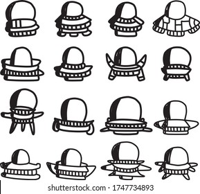A Set of UFO template icons suitable for sport, holiday, romance, vacation, nature, outdoor and aerospace content with doodle cartoon style
