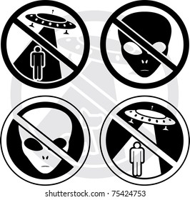 set of UFO warning signs. stencils. vector illustration