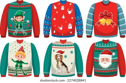 Set of ugly Christmas sweater illustration