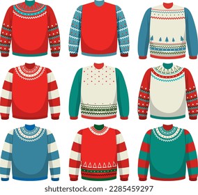 Set of ugly Christmas sweater illustration