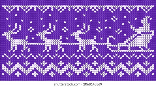 Set of ugly sweater patterns with Santa Claus and reindeer team on blue background