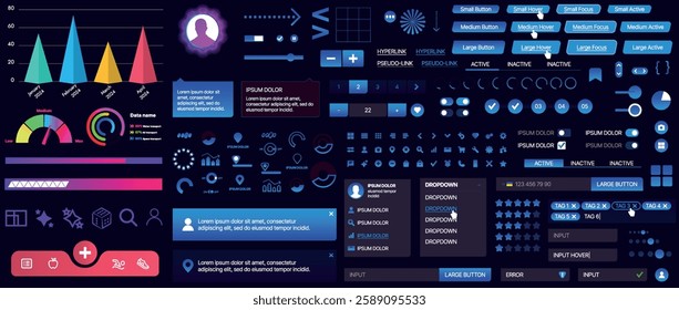 A set of UI components for mobile apps and websites. Includes buttons, panels, menus, sliders, and charts. Modern design for easy interaction, data management, and automation.