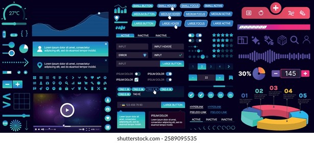 A set of UI components for mobile apps and websites. Includes buttons, panels, menus, sliders, and charts. Modern design for easy interaction, data management, and automation.