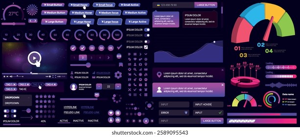 A set of UI components for mobile apps and websites. Includes buttons, panels, menus, sliders, and charts. Modern design for easy interaction, data management, and automation.