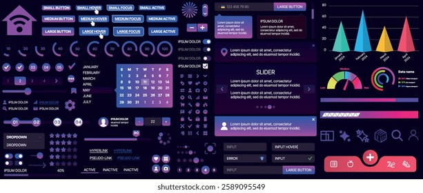 A set of UI components for mobile apps and websites. Includes buttons, panels, menus, sliders, and charts. Modern design for easy interaction, data management, and automation.