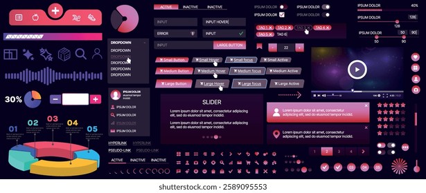 A set of UI components for mobile apps and websites. Includes buttons, panels, menus, sliders, and charts. Modern design for easy interaction, data management, and automation.