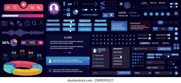 A set of UI components for mobile apps and websites. Includes buttons, panels, menus, sliders, and charts. Modern design for easy interaction, data management, and automation.