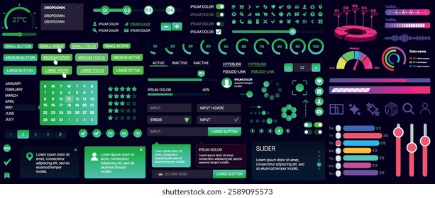 A set of UI components for mobile apps and websites. Includes buttons, panels, menus, sliders, and charts. Modern design for easy interaction, data management, and automation.