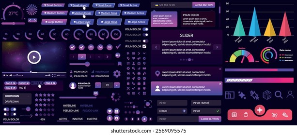 A set of UI components for mobile apps and websites. Includes buttons, panels, menus, sliders, and charts. Modern design for easy interaction, data management, and automation.