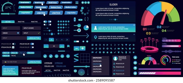 A set of UI components for mobile apps and websites. Includes buttons, panels, menus, sliders, and charts. Modern design for easy interaction, data management, and automation.