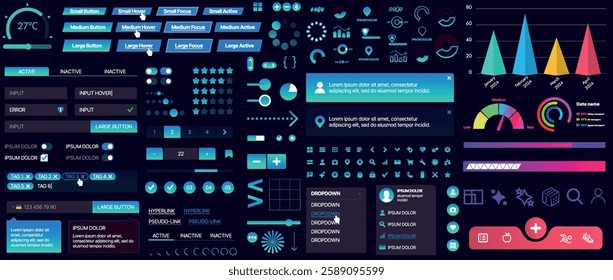 A set of UI components for mobile apps and websites. Includes buttons, panels, menus, sliders, and charts. Modern design for easy interaction, data management, and automation.