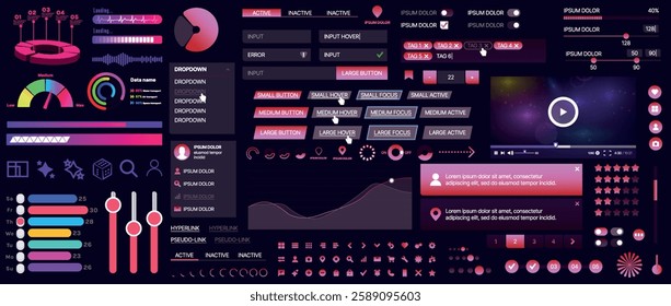 A set of UI components for mobile apps and websites. Includes buttons, panels, menus, sliders, and charts. Modern design for easy interaction, data management, and automation.