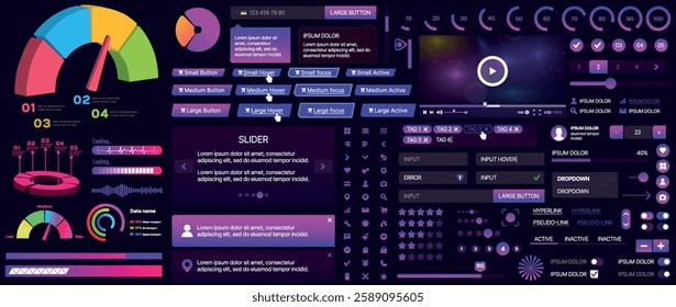 A set of UI components for mobile apps and websites. Includes buttons, panels, menus, sliders, and charts. Modern design for easy interaction, data management, and automation.