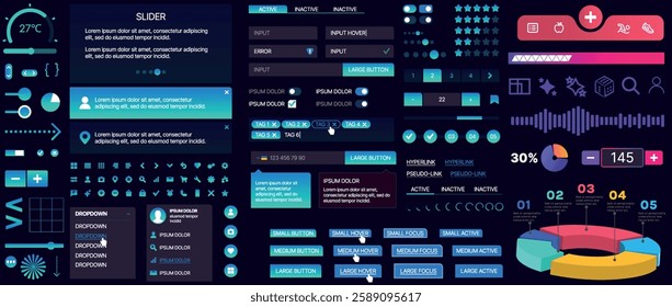 A set of UI components for mobile apps and websites. Includes buttons, panels, menus, sliders, and charts. Modern design for easy interaction, data management, and automation.