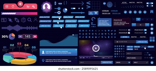 A set of UI components for mobile apps and websites. Includes buttons, panels, menus, sliders, and charts. Modern design for easy interaction, data management, and automation.