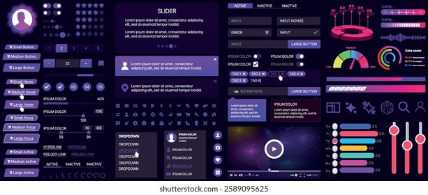 A set of UI components for mobile apps and websites. Includes buttons, panels, menus, sliders, and charts. Modern design for easy interaction, data management, and automation.