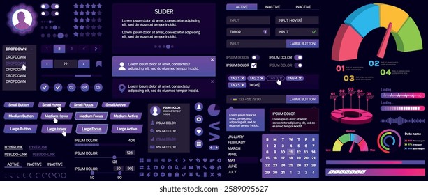 A set of UI components for mobile apps and websites. Includes buttons, panels, menus, sliders, and charts. Modern design for easy interaction, data management, and automation.