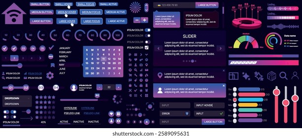 A set of UI components for mobile apps and websites. Includes buttons, panels, menus, sliders, and charts. Modern design for easy interaction, data management, and automation.