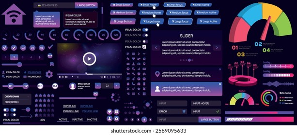 A set of UI components for mobile apps and websites. Includes buttons, panels, menus, sliders, and charts. Modern design for easy interaction, data management, and automation.