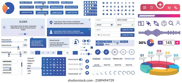 A set of UI components for mobile apps and websites. Includes buttons, panels, menus, sliders, and charts. Modern design for easy interaction, data management, and automation.