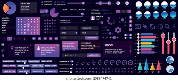 A set of UI components for mobile apps and websites. Includes buttons, panels, menus, sliders, and charts. Modern design for easy interaction, data management, and automation.