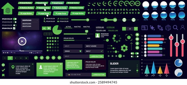 A set of UI components for mobile apps and websites. Includes buttons, panels, menus, sliders, and charts. Modern design for easy interaction, data management, and automation.