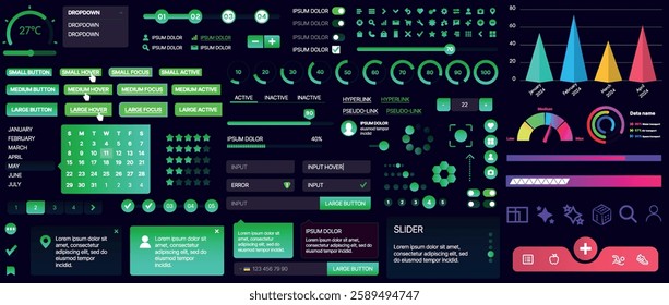 A set of UI components for mobile apps and websites. Includes buttons, panels, menus, sliders, and charts. Modern design for easy interaction, data management, and automation.