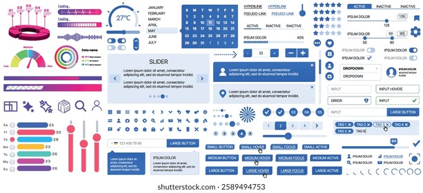 A set of UI components for mobile apps and websites. Includes buttons, panels, menus, sliders, and charts. Modern design for easy interaction, data management, and automation.