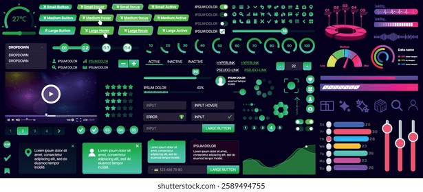 A set of UI components for mobile apps and websites. Includes buttons, panels, menus, sliders, and charts. Modern design for easy interaction, data management, and automation.