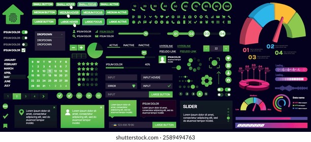 A set of UI components for mobile apps and websites. Includes buttons, panels, menus, sliders, and charts. Modern design for easy interaction, data management, and automation.