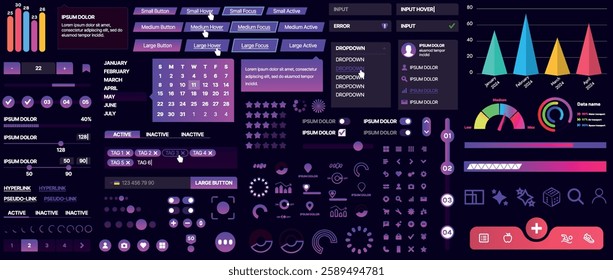 A set of UI components for mobile apps and websites. Includes buttons, panels, menus, sliders, and charts. Modern design for easy interaction, data management, and automation.