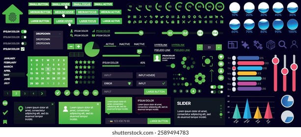 A set of UI components for mobile apps and websites. Includes buttons, panels, menus, sliders, and charts. Modern design for easy interaction, data management, and automation.